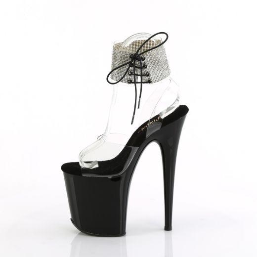 Product image of Pleaser FLAMINGO-891-2RS Clr/Blk 8 Inch Heel 4 Inch PF Rhinestoned Ankle Cuff Sandal