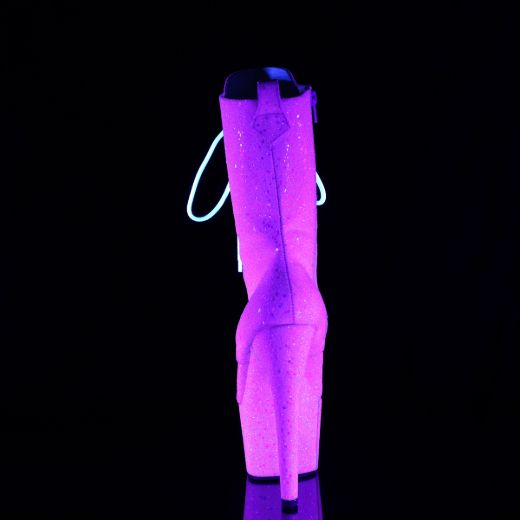 Product image of Pleaser ADORE-1040-IG Neon B. Pink Iridescent Glitter/M 7 Inch Heel 2 3/4 Inch PF Lace-Up Holo Glitter Ankle Boot Side Zip