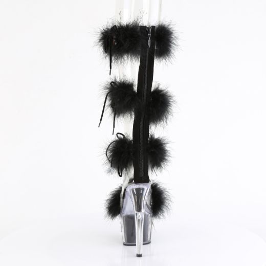 Product image of Pleaser ADORE-728F Clr-Blk Fur/M 7 Inch Heel 2 3/4 Inch PF Marabou Fur Sandal Back Zip