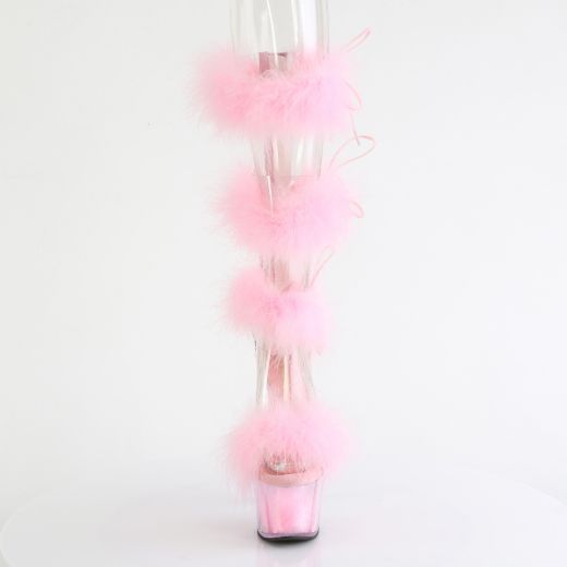 Product image of Pleaser ADORE-728F Clr-B. Pink Fur/M 7 Inch Heel 2 3/4 Inch PF Marabou Fur Sandal Back Zip