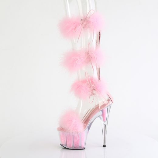 Product image of Pleaser ADORE-728F Clr-B. Pink Fur/M 7 Inch Heel 2 3/4 Inch PF Marabou Fur Sandal Back Zip