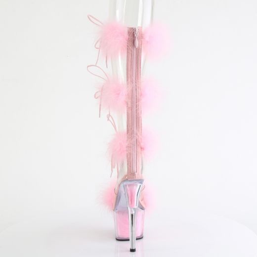 Product image of Pleaser ADORE-728F Clr-B. Pink Fur/M 7 Inch Heel 2 3/4 Inch PF Marabou Fur Sandal Back Zip
