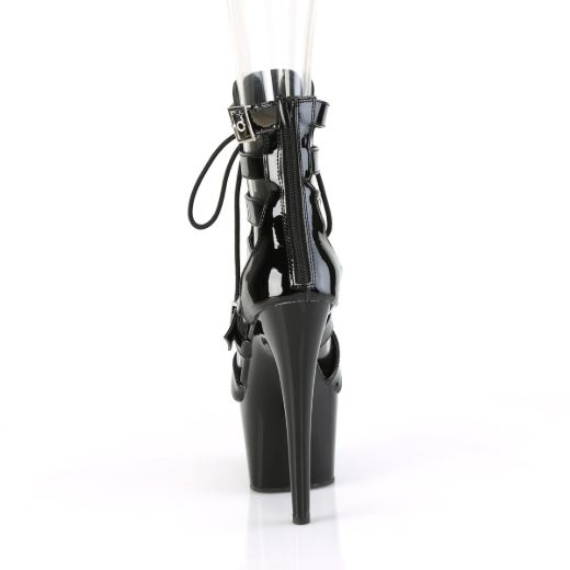Product image of Pleaser ADORE-1013MST Blk Pat/Blk 7 Inch Heel 2 3/4 Inch PF Strappy Lace-Up Cage Bootie Back Zip