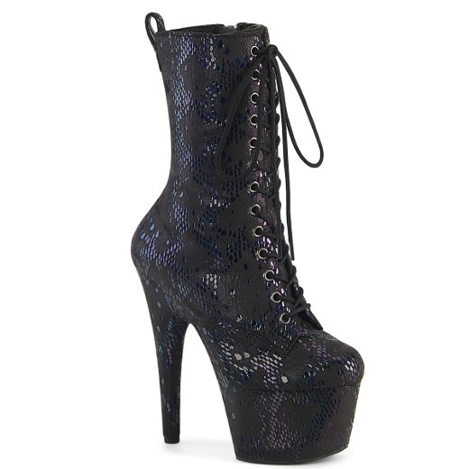 Product image of Pleaser ADORE-1040SPF Blk Oil Slick Met. Snake Print Fabric/M 7 Inch Heel 2 3/4 Inch PF Lace-Up Front Ankle Boot Side Zip