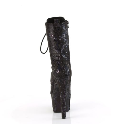 Product image of Pleaser ADORE-1040SPF Blk Oil Slick Met. Snake Print Fabric/M 7 Inch Heel 2 3/4 Inch PF Lace-Up Front Ankle Boot Side Zip
