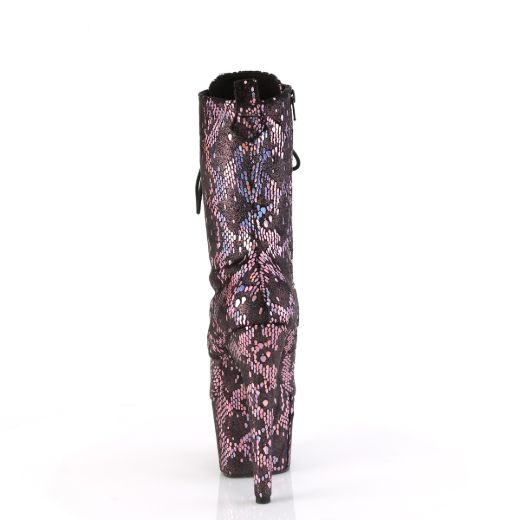 Product image of Pleaser ADORE-1040SPF B. Pink Metallic Holo Snake Print Fabric 7 Inch Heel 2 3/4 Inch PF Lace-Up Front Ankle Boot Side Zip