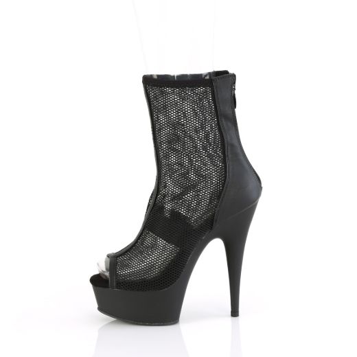 Product image of Pleaser DELIGHT-1006 Blk Faux Leather-Mesh/Blk Matte 6 Inch Heel 1 3/4 Inch PF Peep Toe Mesh Ankle Boot Back Zip