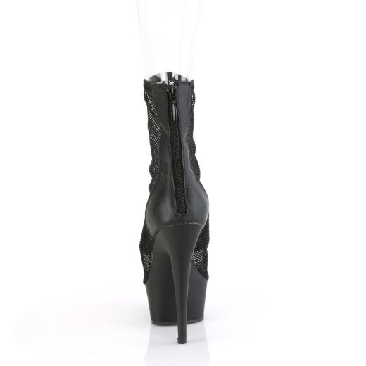 Product image of Pleaser DELIGHT-1006 Blk Faux Leather-Mesh/Blk Matte 6 Inch Heel 1 3/4 Inch PF Peep Toe Mesh Ankle Boot Back Zip