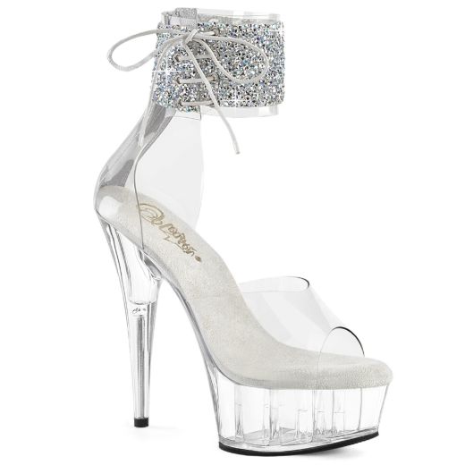 Product image of Pleaser DELIGHT-624RS-02 Clr-Slv AB RS/Clr 6 Inch Heel 1 3/4 Inch PF RS Ankle Cuff Sandal Back Zip
