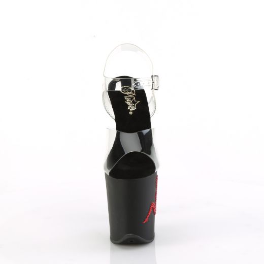 Product image of Pleaser FLAMINGO-808TGRS Clr/Blk-Red 8 Inch Heel 4 Inch PF Ankle Strap Sandal w/RS Trucker Girl