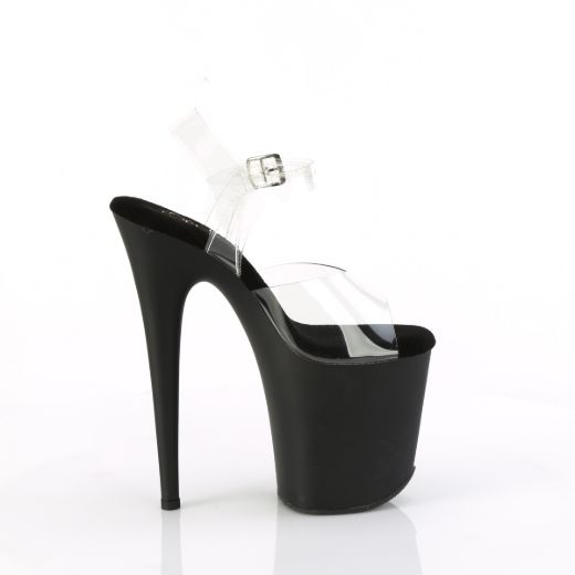 Product image of Pleaser FLAMINGO-808TGRS Clr/Blk-Red 8 Inch Heel 4 Inch PF Ankle Strap Sandal w/RS Trucker Girl