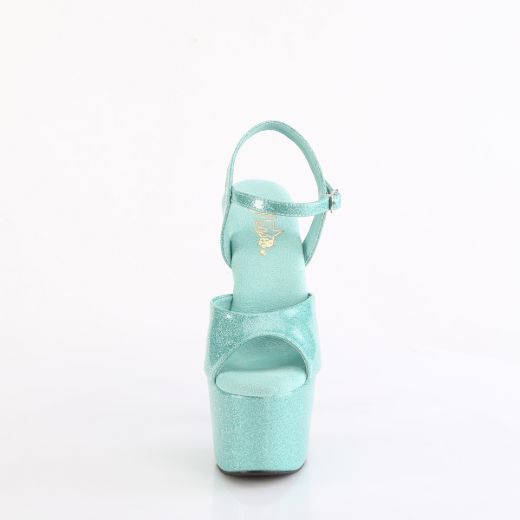 Product image of Pleaser ADORE-709GP Aqua Glitter Pat/M 7 Inch Heel 2 3/4 Inch PF Ankle Strap Sandal