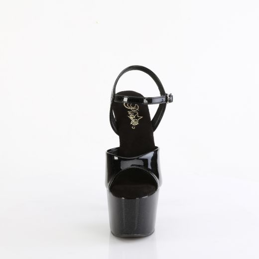 Product image of Pleaser ADORE-709GP Blk Glitter Pat/M 7 Inch Heel 2 3/4 Inch PF Ankle Strap Sandal