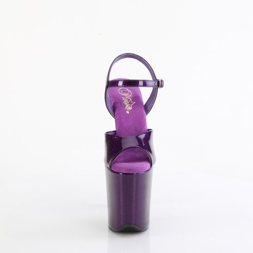 Product image of Pleaser FLAMINGO-809GP Purple Glitter Pat/M 8 Inch Heel 4 Inch PF Ankle Strap Sandal
