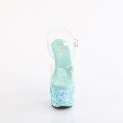 Product image of Pleaser BEJEWELED-708RRS Clr/Aqua RS 7 Inch Heel 2 3/4 Inch PF Ankle Strap Sandal w/ Resin RS