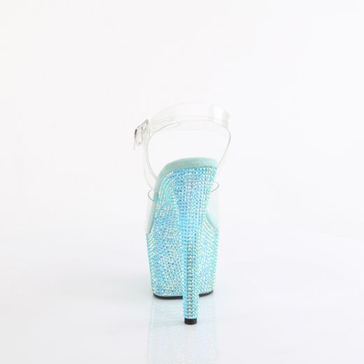Product image of Pleaser BEJEWELED-708RRS Clr/Aqua RS 7 Inch Heel 2 3/4 Inch PF Ankle Strap Sandal w/ Resin RS