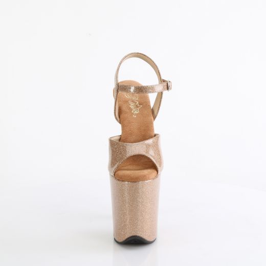 Product image of Pleaser FLAMINGO-809GP Gold Glitter Pat/M 8 Inch Heel 4 Inch PF Ankle Strap Sandal