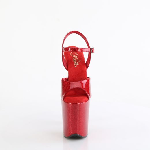 Product image of Pleaser FLAMINGO-809GP Ruby Red Glitter Pat/M 8 Inch Heel 4 Inch PF Ankle Strap Sandal