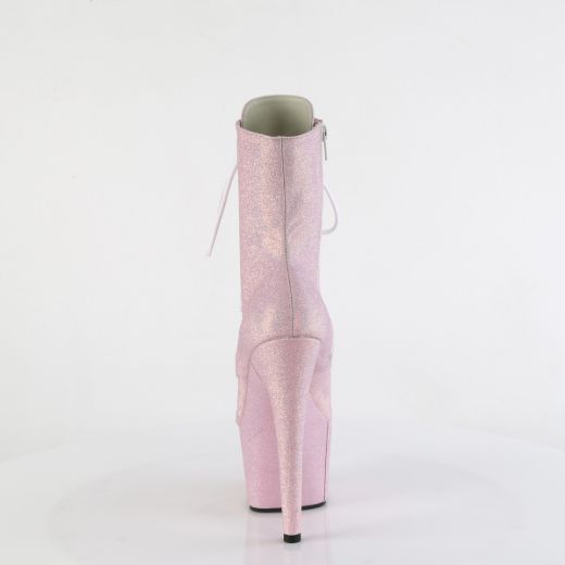Product image of Pleaser ADORE-1020SDG B. Pink Sawdust Glitter 7 Inch Heel 2 3/4 Inch PF Lace-Up Front Ankle Boot Side Zip