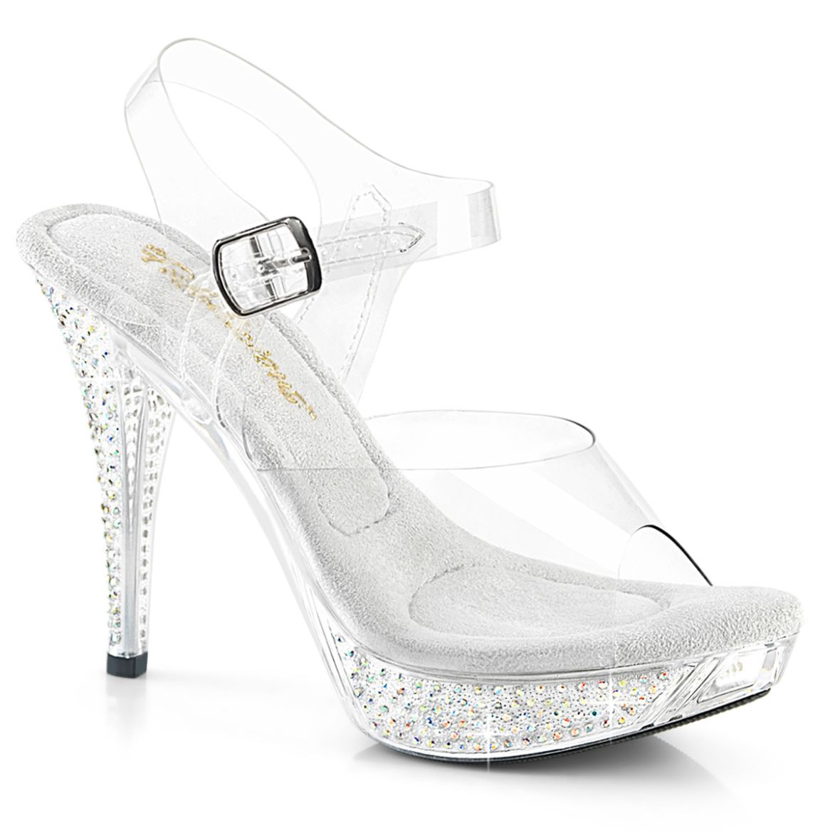 Product image of Fabulicious ELEGANT-408ABRS Clr/Clr 4 1/2 Inch Heel 1 Inch PF Ankle Strap Sandal w/ABRS