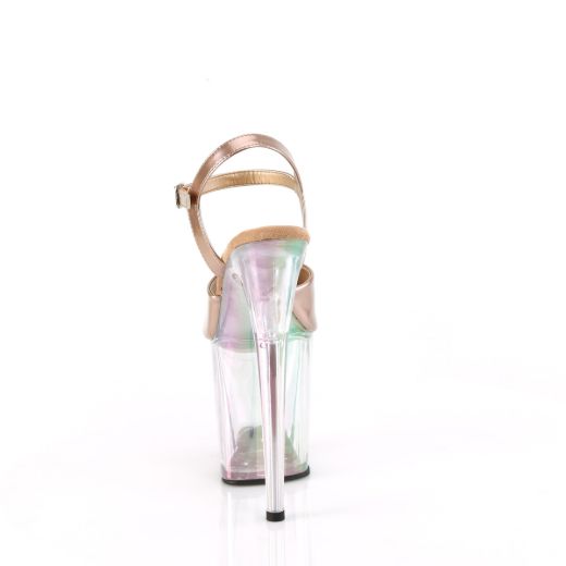 Product image of Pleaser FLAMINGO-809HT Rose Gold Holo Pat/Holo Tinted 8 Inch Heel 4 Inch Holo Tinted PF Ankle Strap Sandal