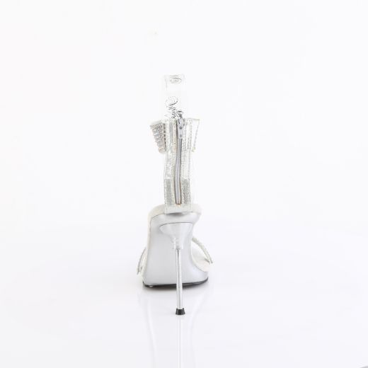 Product image of Fabulicious CHIC-40 Slv Shimmery Fabric-RS/Slv 4 1/2 Inch Heel 1/4 Inch PF Ankle Strap Sandal w/RS Back Zip