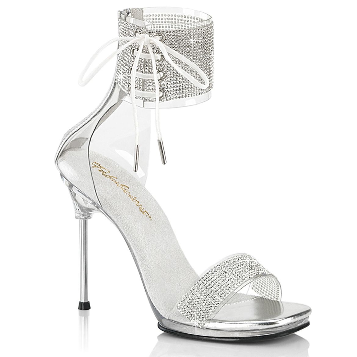 Product image of Fabulicious CHIC-47 Clr-Slv/Clr 4 1/2 Inch Heel 1/4 Inch PF Ankle Cuff Sandal w/RS Back Zip