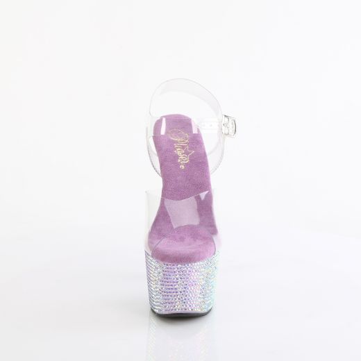 Product image of Pleaser BEJEWELED-708RRS Clr/Lavender RS 7 Inch Heel 2 3/4 Inch PF Ankle Strap Sandal w/ Resin RS