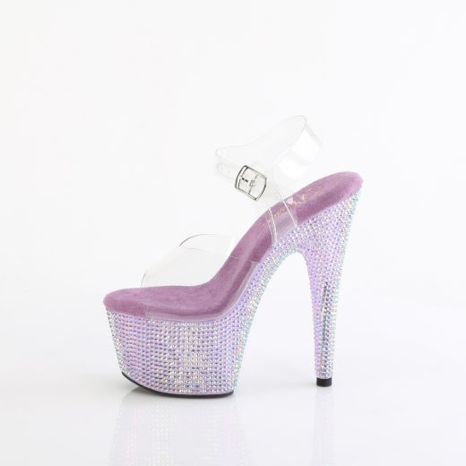 Product image of Pleaser BEJEWELED-708RRS Clr/Lavender RS 7 Inch Heel 2 3/4 Inch PF Ankle Strap Sandal w/ Resin RS