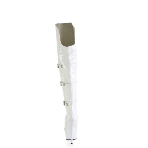 Product image of Pleaser DELIGHT-3018 Wht Str. Pat/Wht 6 Inch Heel 1 3/4 Inch PF Triple Buckle Strap OTK Boot Side Zip