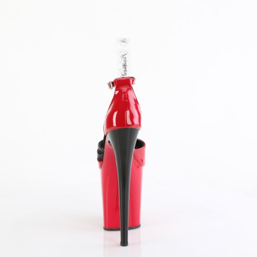 Product image of Pleaser FLAMINGO-884 Red-Blk/Red-Blk 8 Inch Heel 4 Inch PF Two Tone Close Back Ankle Strap Sandal