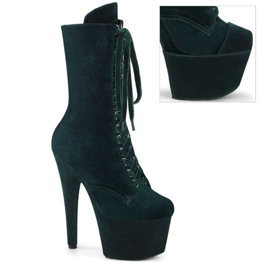 Product image of Pleaser ADORE-1045VEL Emerald Green Velvet/Emerald Green Velvet 7 Inch Heel 2 3/4 Inch PF Velvet Lace-Up Front Ankle Boot