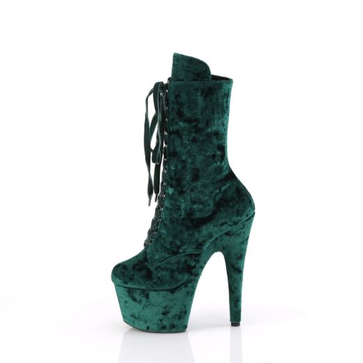 Product image of Pleaser ADORE-1045VEL Emerald Green Velvet/Emerald Green Velvet 7 Inch Heel 2 3/4 Inch PF Velvet Lace-Up Front Ankle Boot
