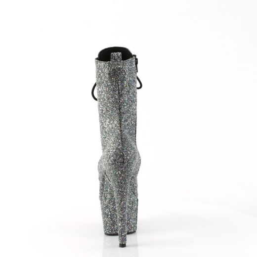 Product image of Pleaser ADORE-1040GR Blk Multi Glitters/Matching 7 Inch Heel 2 3/4 Inch PF Lace-Up Front Ankle Boot Side Zip