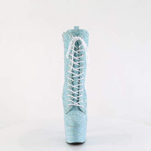 Product image of Pleaser ADORE-1040GR B. Blue Multi Glitters/Matching 7 Inch Heel 2 3/4 Inch PF Lace-Up Front Ankle Boot Side Zip