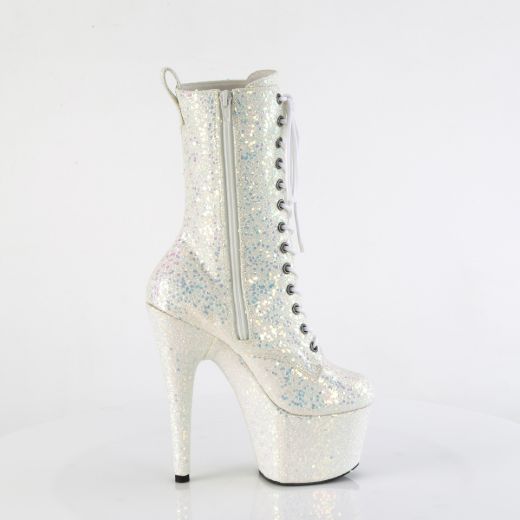Product image of Pleaser ADORE-1040-IG Opal Iridescent Glitter/M 7 Inch Heel 2 3/4 Inch PF Lace-Up Holo Glitter Ankle Boot Side Zip