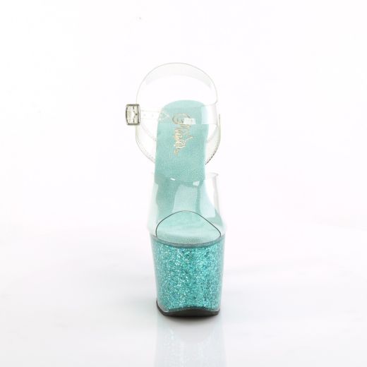 Product image of Pleaser LOVESICK-708SG Clr/Aqua multi Iridescent Glitters 7 Inch Heel 3 1/4 Inch PF Ankle Strap Sandal w/Iridescent Glitters