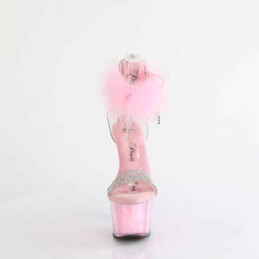 Product image of Pleaser ADORE-727F Clr-B. Pink Fur/M 7 Inch Heel 2 3/4 Inch PF Marabou Fur Ankle Cuff Sandal Back Zip
