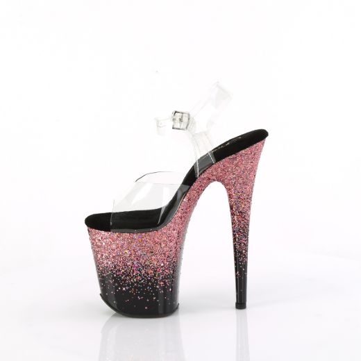 Product image of Pleaser FLAMINGO-808SS Clr/Blk-Pink Multi Glitter 8 Inch Heel 4 Inch PF Ankle Strap Sandal