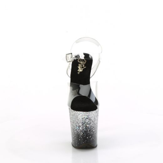 Product image of Pleaser FLAMINGO-808SS Clr/Blk-Slv Multi Glitter 8 Inch Heel 4 Inch PF Ankle Strap Sandal