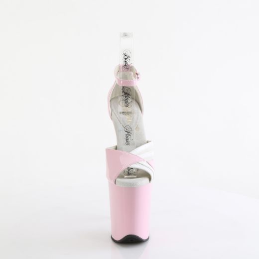 Product image of Pleaser FLAMINGO-884 B. Pink-Wht/Pink-Wht 8 Inch Heel 4 Inch PF Two Tone Close Back Ankle Strap Sandal
