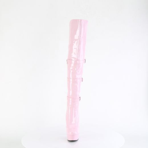 Product image of Pleaser DELIGHT-3018 B. Pink Str. Pat/B. Pink 6 Inch Heel 1 3/4 Inch PF Triple Buckle Strap OTK Boot Side Zip