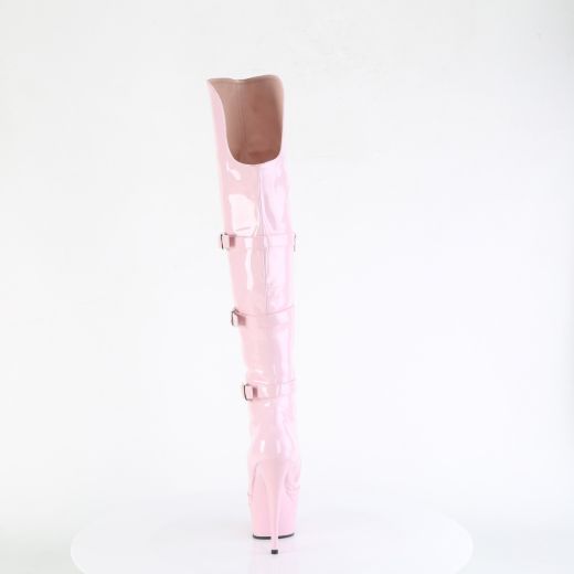 Product image of Pleaser DELIGHT-3018 B. Pink Str. Pat/B. Pink 6 Inch Heel 1 3/4 Inch PF Triple Buckle Strap OTK Boot Side Zip