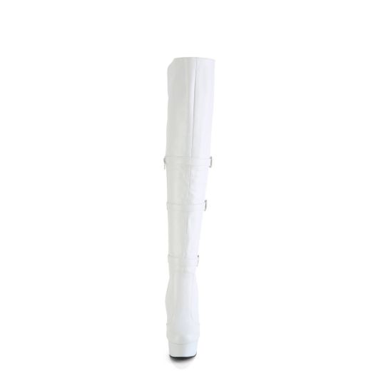 Product image of Pleaser DELIGHT-3018 Wht Str. Faux Leather/Wht Matte 6 Inch Heel 1 3/4 Inch PF Triple Buckle Strap OTK Boot Side Zip