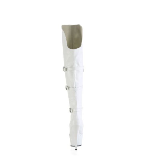 Product image of Pleaser DELIGHT-3018 Wht Str. Faux Leather/Wht Matte 6 Inch Heel 1 3/4 Inch PF Triple Buckle Strap OTK Boot Side Zip
