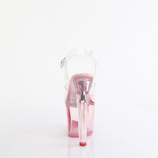 Product image of Pleaser LOVESICK-708T Clr/B. Pink Tinted 7 Inch Heart Shaped Heel 3 1/4 Inch PF Ankle Strap Sandal