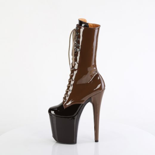 Product image of Pleaser FLAMINGO-1054DC Mocha-Coffee Pat/Mocha Coffee 8 Inch Heel 4 Inch PF Two Tone Lace-Up Mid Calf Boot Side Zip