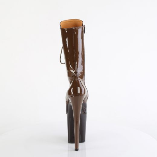 Product image of Pleaser FLAMINGO-1054DC Mocha-Coffee Pat/Mocha Coffee 8 Inch Heel 4 Inch PF Two Tone Lace-Up Mid Calf Boot Side Zip