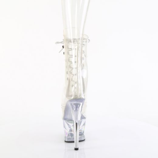Product image of Pleaser MOON-1021C-DIA Clr/Clr 7 Inch Heel 2 3/4 Inch Cut-Out PF Lace-Up Ankle Boot Side Zip