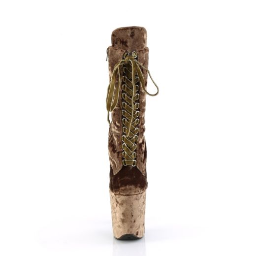 Product image of Pleaser FLAMINGO-1045VEL Khaki Velvet/Khaki Velvet 8 Inch Heel 4 Inch PF Velvet Lace-Up Front Ankle Boot